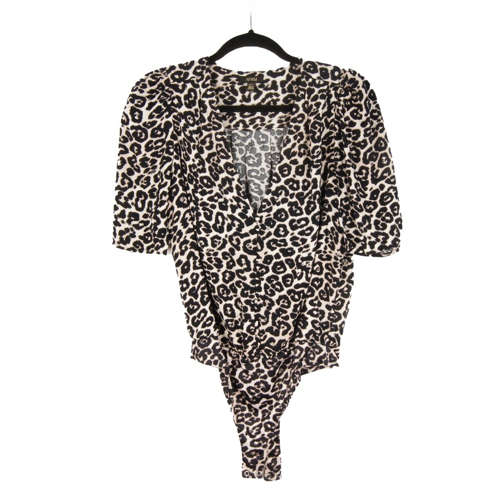 AFRM Nordstrom Leopard Print V-Neck Short Sleeve Bodysuit Womens Medium